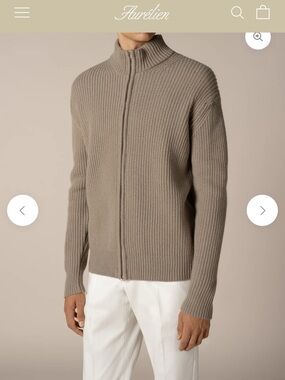 Aurélien Taupe Alpine Ribbed Cashmere Blend Zip Cardigan Sweater XL NWT